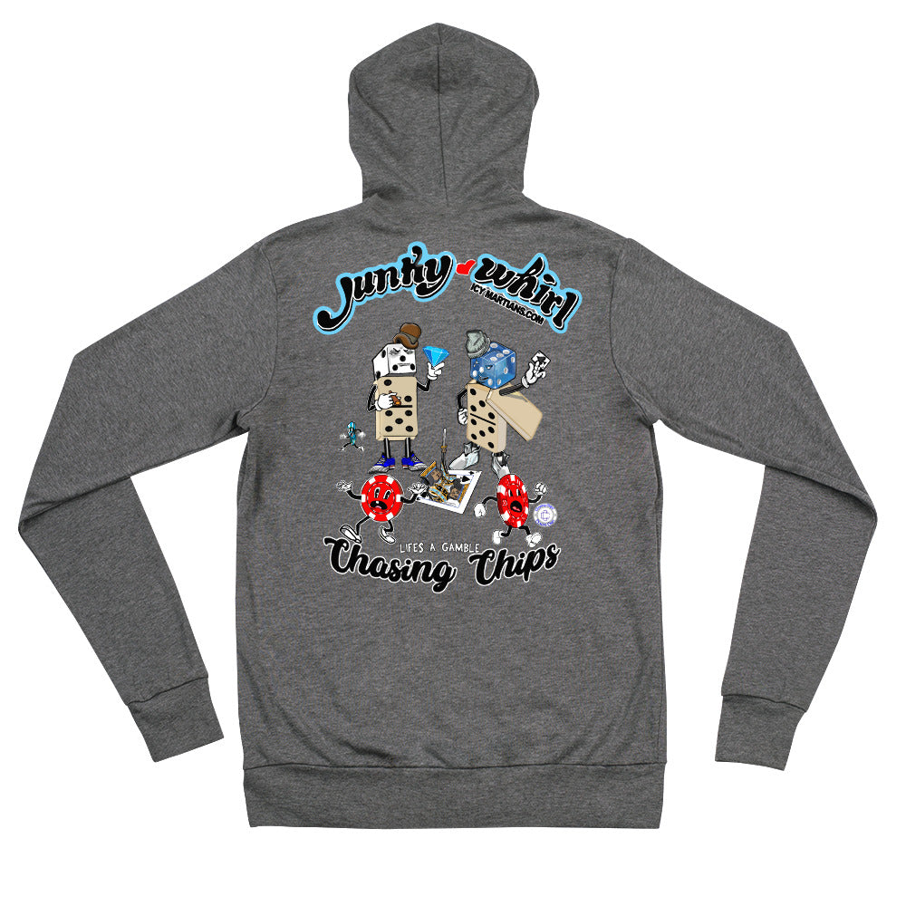 Junky Whirl Chasing Chips Unisex zip hoodie by Icy Martians